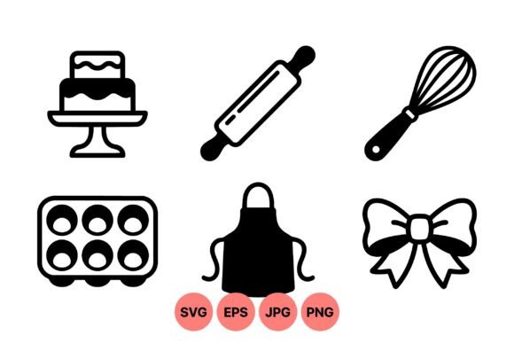 Baking Kitchen Tools Clipart Set: Minimalist Graphics & Illustrations