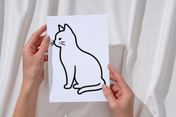 Cat SVG Outline Sitting Cat Cut File: Graphics & Illustrations