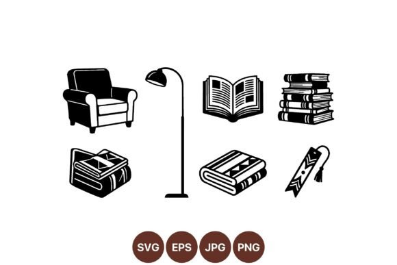 Cozy Reading Room Clipart Set: Graphics & Illustrations