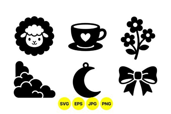 Cute Black Silhouette Icons: Minimalist Graphics & Illustrations