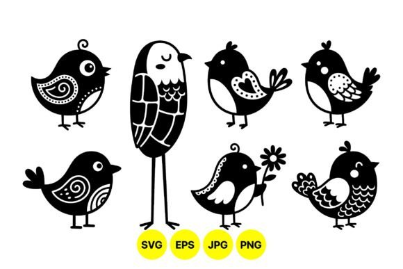 Cute Folk Art Bird Clipart: Graphics & Illustrations for Creative Sellers