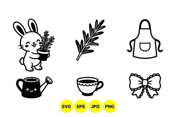 Cute Gardening Bunny Clipart Set: Graphics & Illustrations for Local Branding
