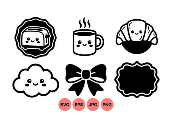 Cute Kawaii Breakfast Icon Set: Graphics & Illustrations for Handmade Brands