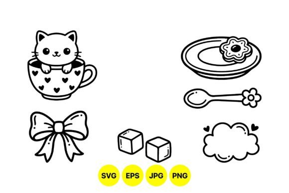 Cute Tea Time Cat Clipart: Graphics & Illustrations for Local Brands