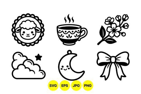 Cute Whimsical Clipart Icons: Graphics & Illustrations for Gentle Branding