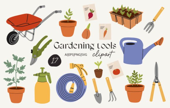 Gardening Tools Clipart Collection: Graphics & Illustrations