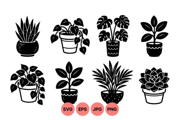 Indoor Plant Silhouette Clipart: Graphics & Illustrations