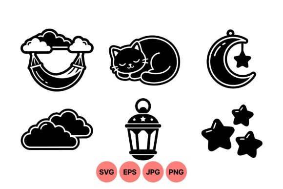 Nighttime Cozy Vector Clipart: Minimalist Graphics & Illustrations
