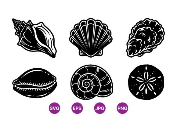 Ocean Shell Silhouette Clipart Set: Graphics & Illustrations