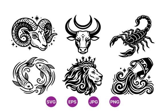Zodiac Animal Tattoo Icons: Bold Graphics & Illustrations